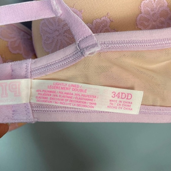 PINK Victoria's Secret Purple Beige Lightly Lined Hibiscus Underwire Bra 34DD - Picture 11 of 12